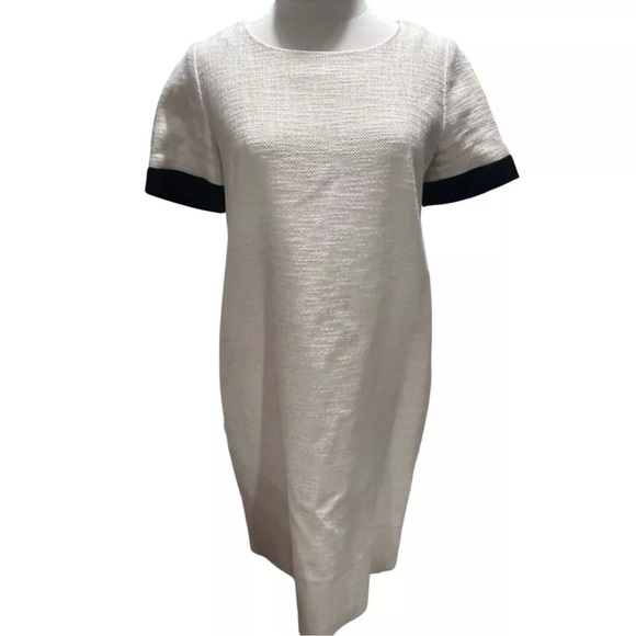 MAX MARA Cotton Ivory Dress Short Sleeve with Black Trim Size 16 Plus - Picture 1 of 10
